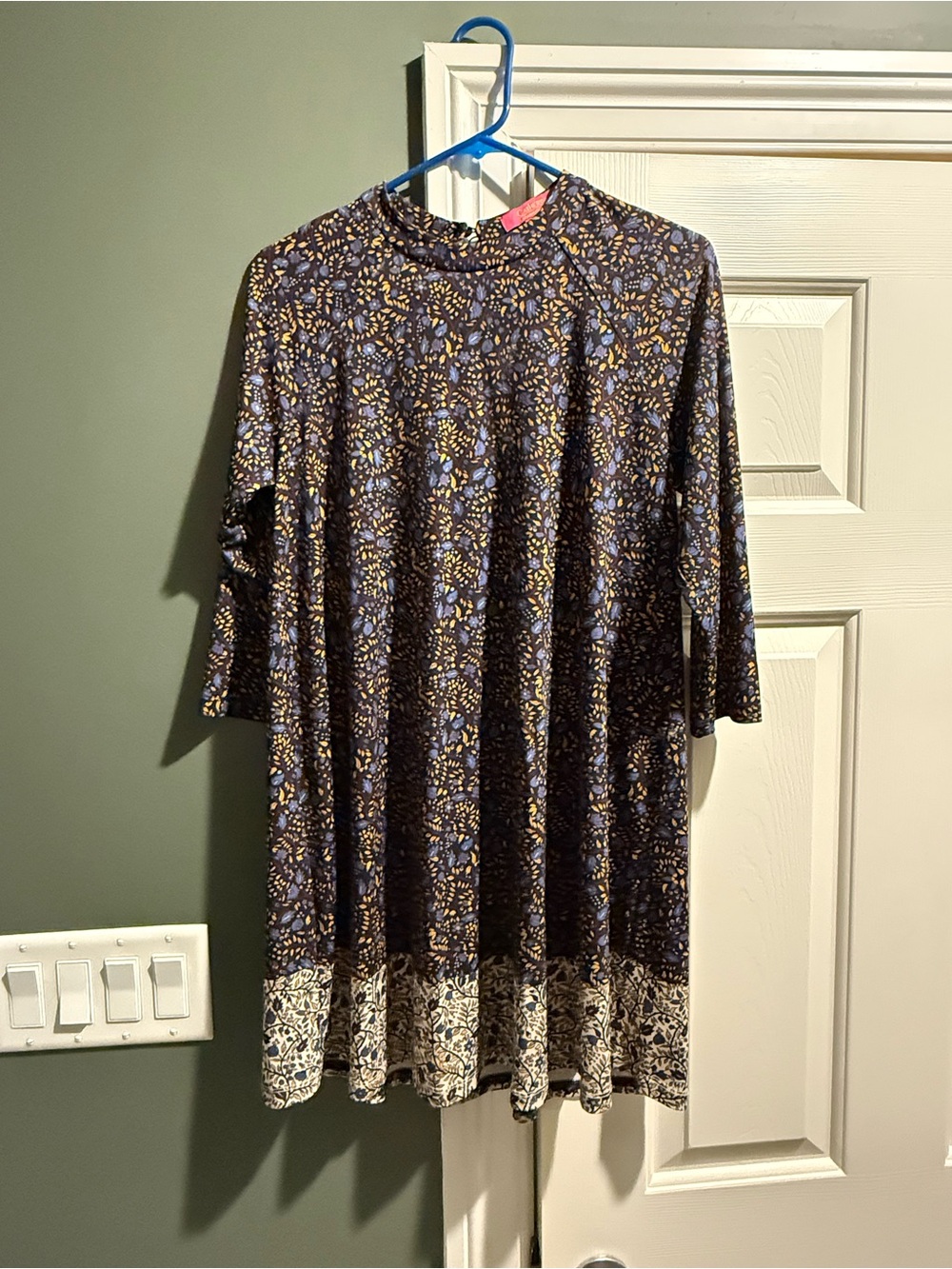 Catherines Navy Floral Swing Dress with Cream Border